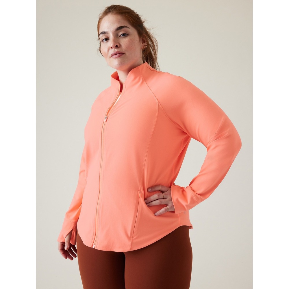 Athleta Salutation Jacket Women 2X Orange Full Zip Mock Neck Coral Athletic Plus